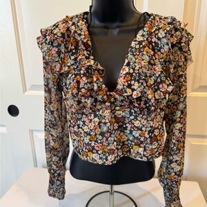 Zara Floral Ruffle Blouse - Multicolor
